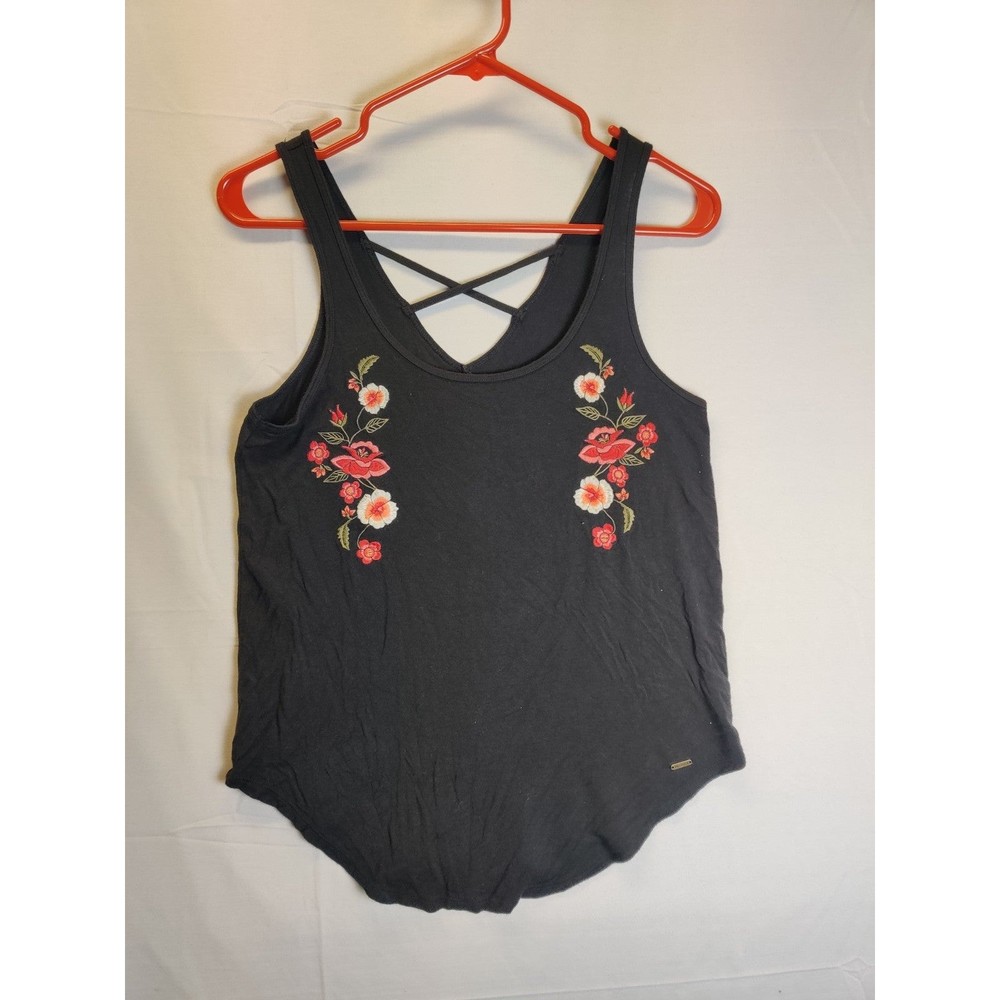 Hollister Must Have Collection Black Tank Floral Sz XS Lightweight Racerback